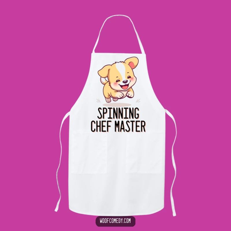 Funny Dog Apron: Cute Tail-Chasing Pup Kitchen Apron, Humorous Chef Gift
