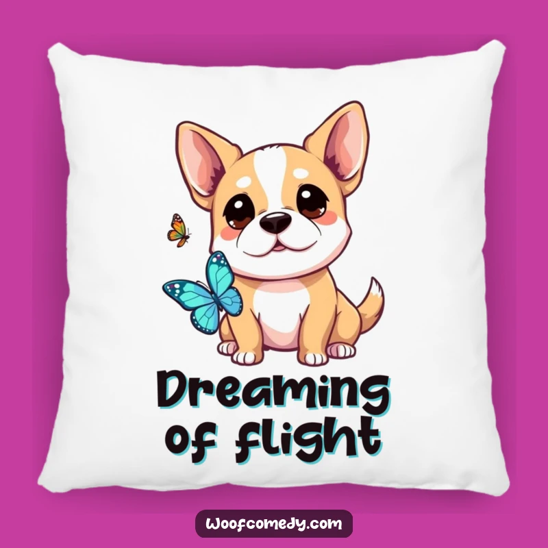 Cozy Funny Kawaii Dog Pillow - Curious Butterfly Watch, Gentle Comfort