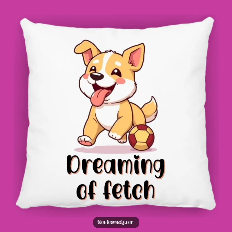 Funny Dog Pillow: Happy Runner Pup with Ball, Humorous Dog Lover Accent Pillow