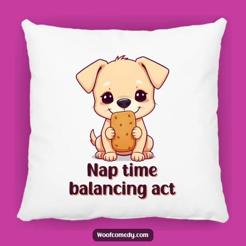 Funny Little Dog Balancing Treat Pillow - Comfy and Hilarious Home Decor