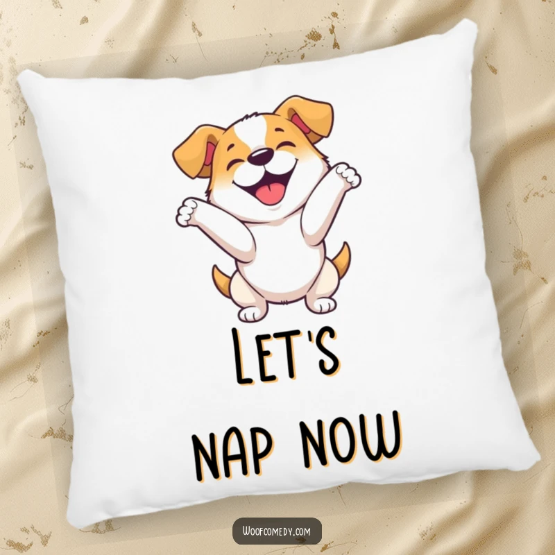 Funny, plush pillow featuring a happy dog in an enthusiastic, playful bow, designed for comfort and celebratory vibes.
