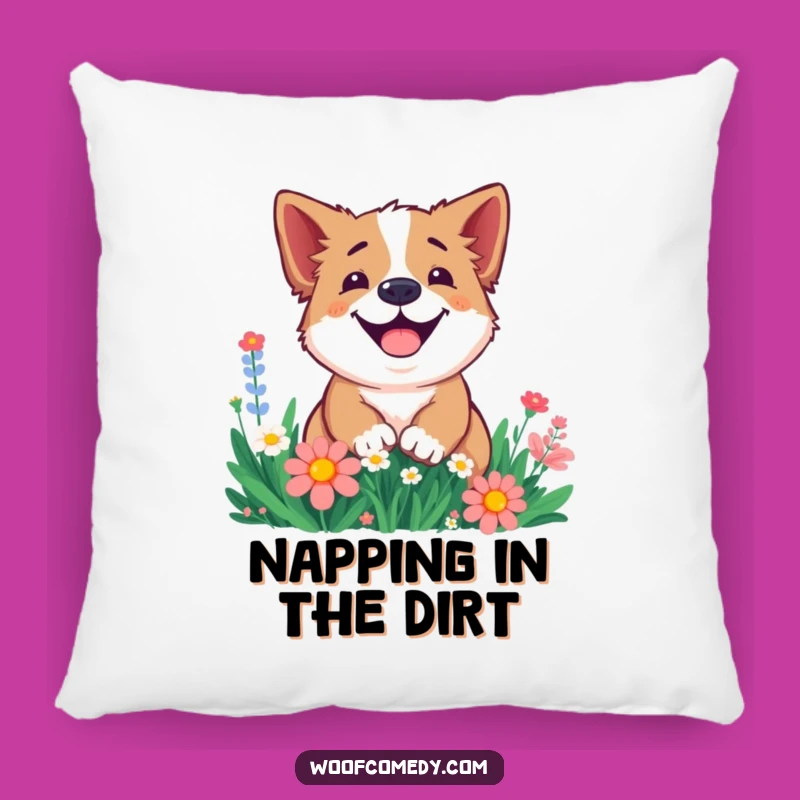 Funny Smiling Dog Flower Pillow: Cozy Digging Pup Cushion for Garden Comfort
