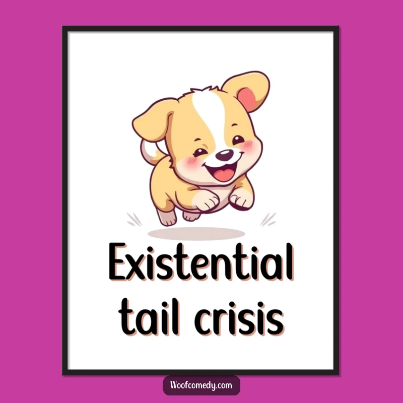 Funny Dog Digital Art: Cute Tail-Chasing Pup Print, Humorous Dog Lover Instant Gift