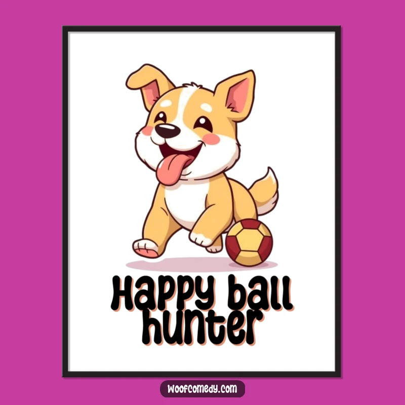 Funny Dog Digital Art: Happy Runner Pup with Ball, Humorous Instant Gift