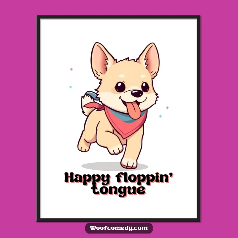 Funny Kawaii Dog Bandana Digital Art: Printable Happiness and Energetic Doggy Joy