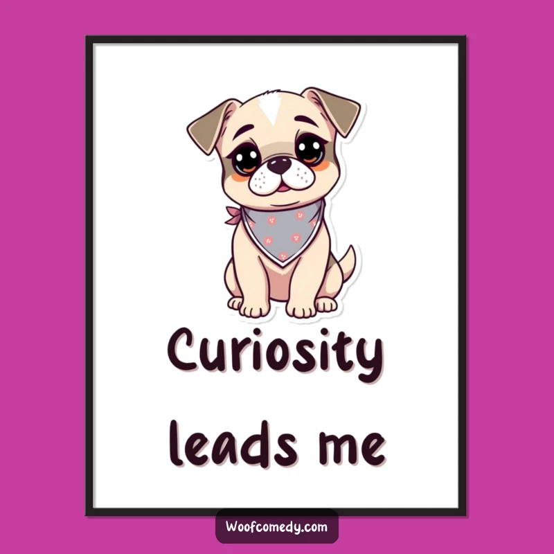 Funny Kawaii Dog Digital Art: Curious Bandana Pup for Alert Decor