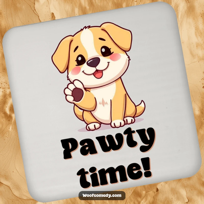 Funny dog paw shake drink coaster, a friendly dog offering its paw, a welcoming humorous gift.