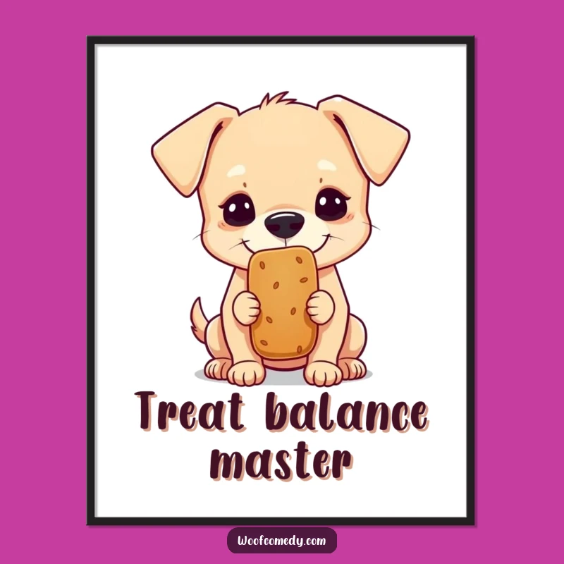 Funny Little Dog Balancing Treat Poster - Hilarious Wall Art for Dog Fans
