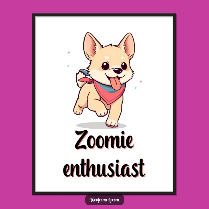Funny Kawaii Dog Bandana Poster: Cheerful Wall Art for Happy Runners and Dog Lovers