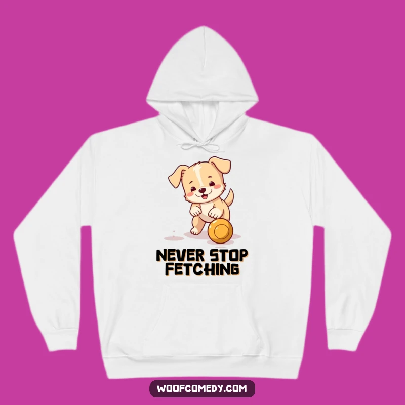 Funny Little Dog Ball Fetching Hoodie: Cozy Wagging Tail Pup Sweatshirt