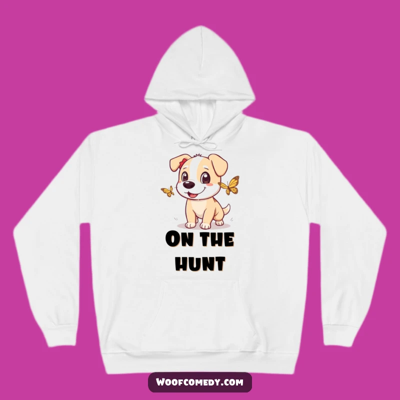 Funny Dog Butterfly Chase Hoodie: Cozy Adventure, Hilarious Art, Perfect Gift
