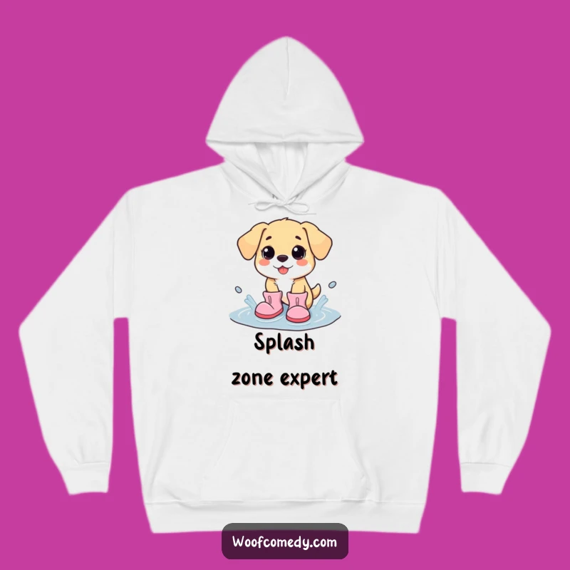 Funny Kawaii Dog Puddle Splash Hoodie - Cozy Cartoon Boots Gift