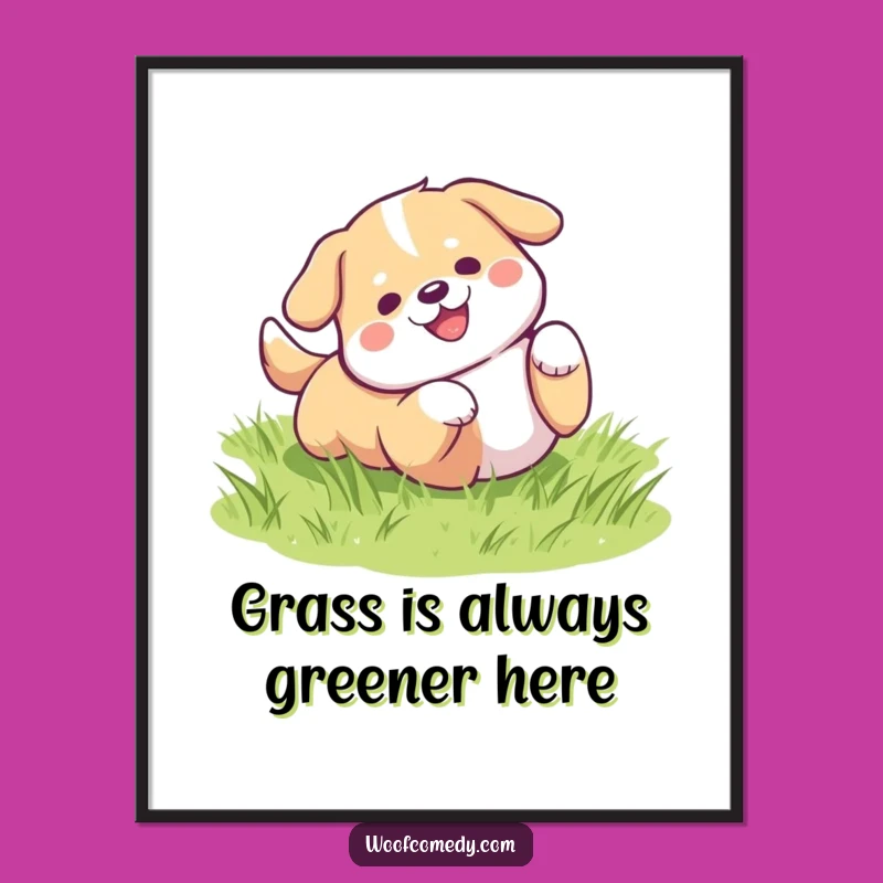 Free Printable Wall Art: Cute Kawaii Dog Rolling Joyful Scene Downloadable Art