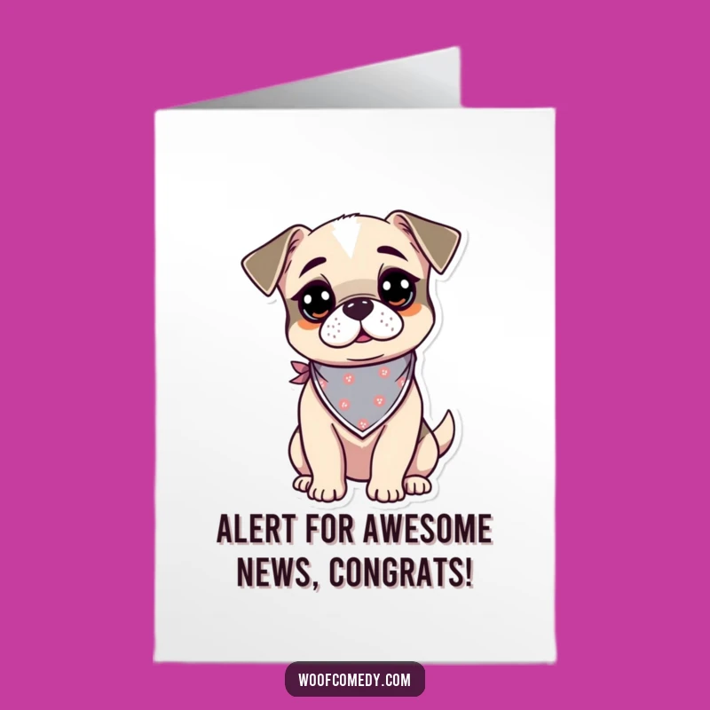 Free Printable Congrats Card: Alert Kawaii Dog Cheers Success, Downloadable Gift