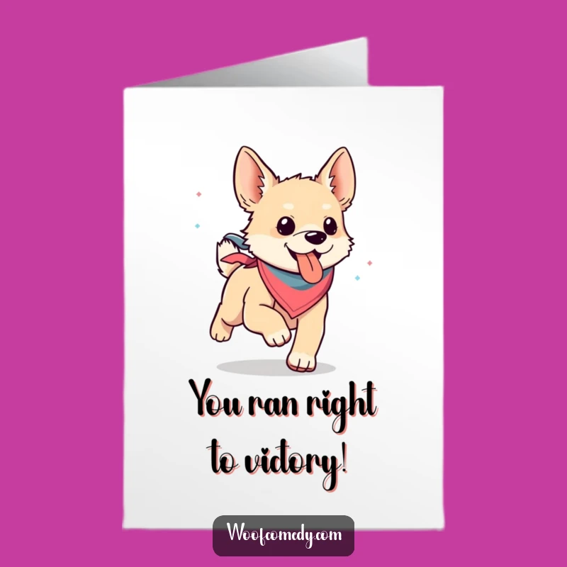 Congrats Free Printable Card: Kawaii Dog Running Success, Downloadable Gift