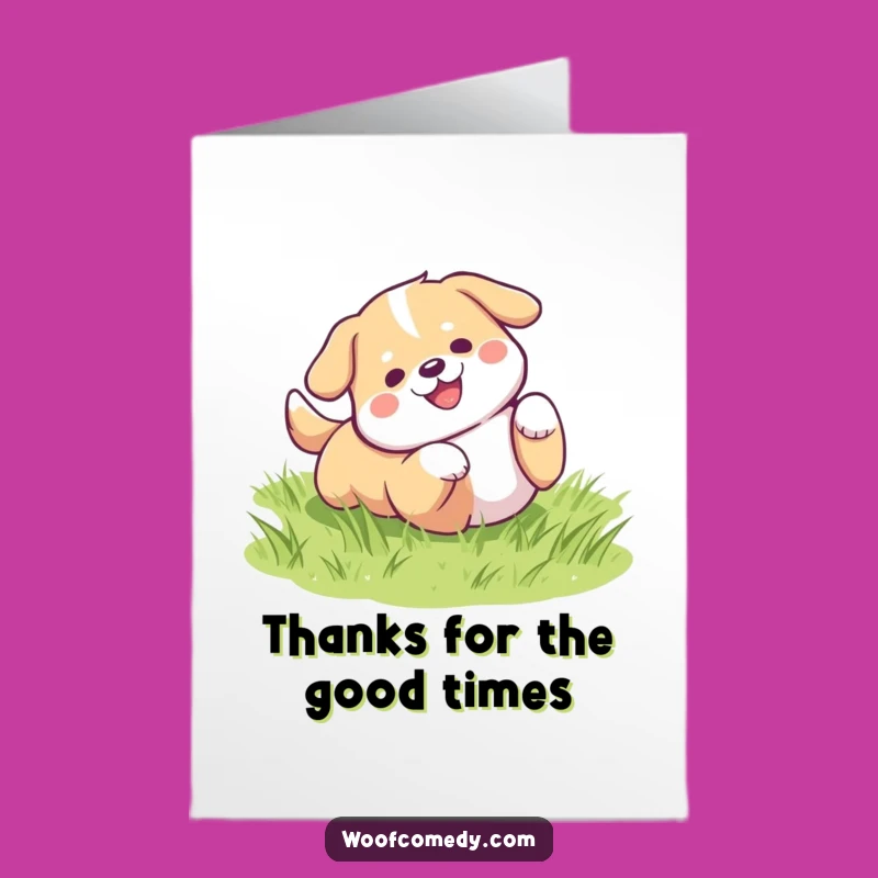 Free Printable Thank You Card: Sweet Kawaii Dog Rolling Gratitude Downloadable Gift