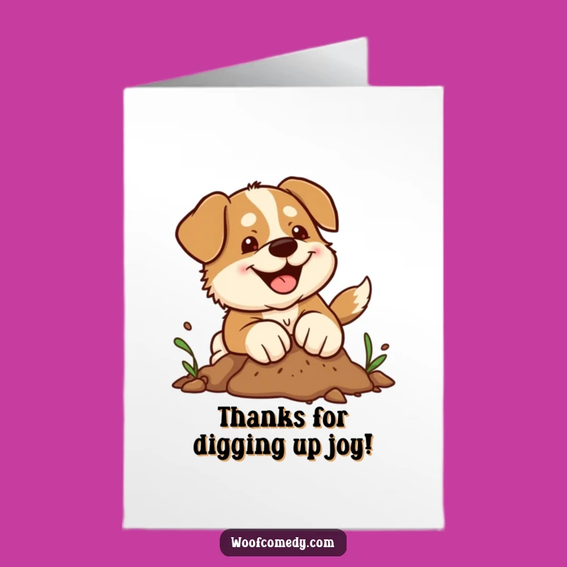 Free Printable Thank You Card: Funny Kawaii Dog Digging Gratitude, Downloadable Gift