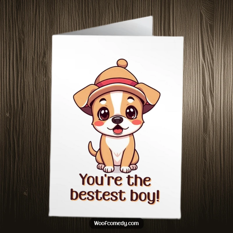 Funny Free Printable Thank You Card: A kawaii dog sporting a ridiculous hat looks surprised, conveying unexpected appreciation.