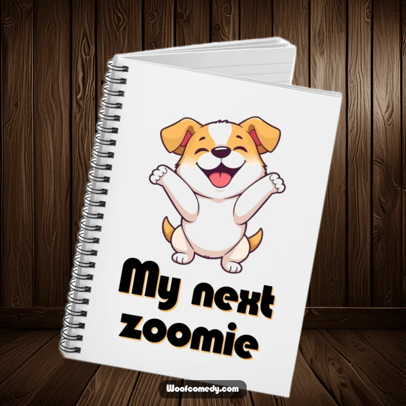 Funny notebook featuring a happy dog in an enthusiastic bow, perfect for jotting down creative ideas and performance notes.