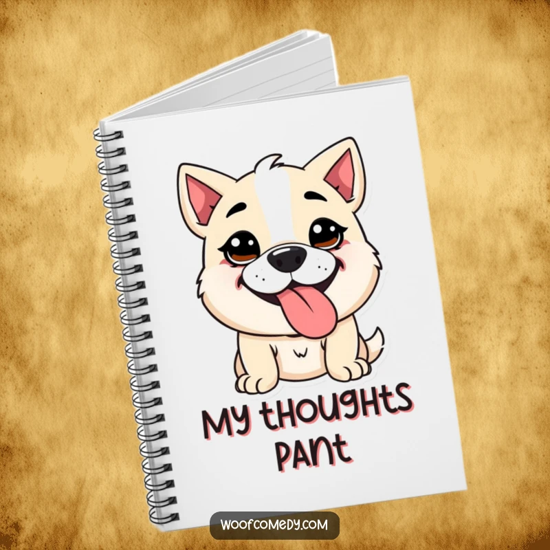 Funny Kawaii dog notebook with a cute dog with a goofy expression, panting with its tongue out. Ideal for notes and humorous doodles.