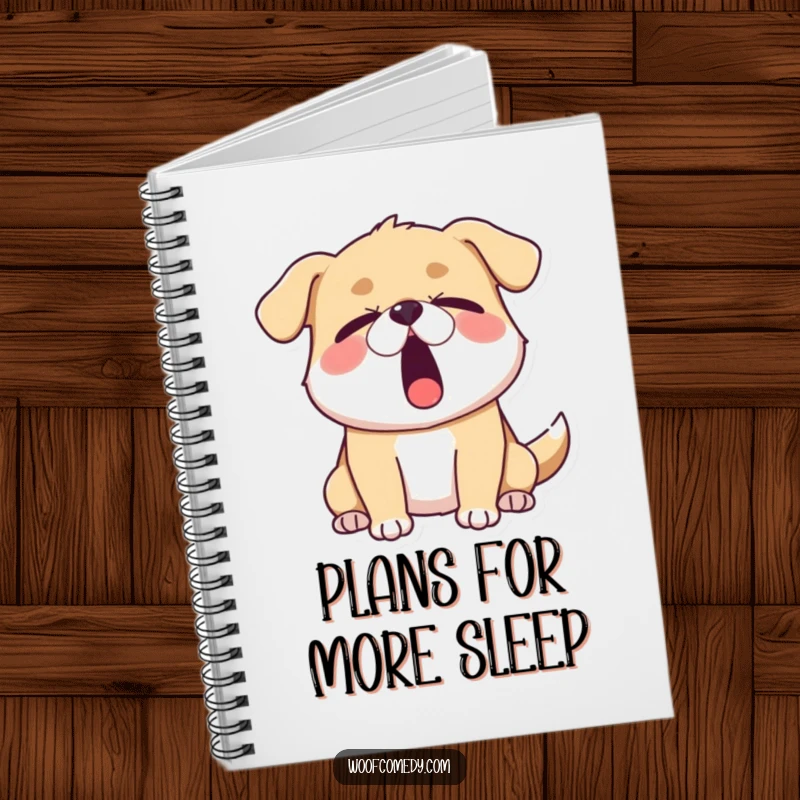 Funny sleepy dog notebook featuring a dog yawning widely with eyes half-closed, perfect for jotting down notes with a humorous sense of exhaustion.