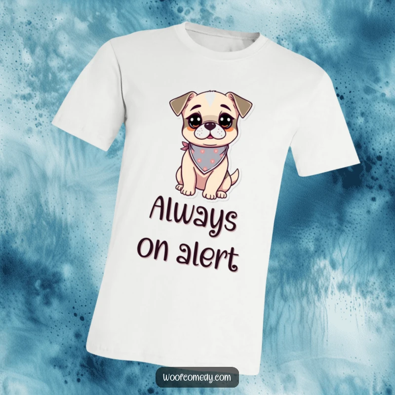 Funny kawaii dog t-shirt showcasing a curious and alert pup wearing a tiny bandana, perfect for the observant.