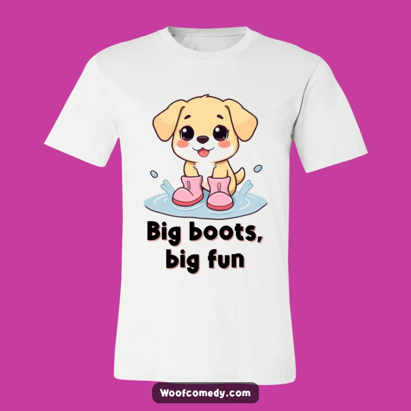 Funny Kawaii Dog Oversized Boots Puddle Splash T-Shirt - Cute Cartoon Tee