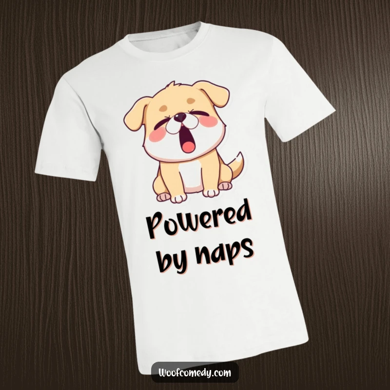 Funny sleepy dog t-shirt featuring a dog yawning wide with its eyes half-closed, perfectly capturing exhaustion and the desire for sleep.