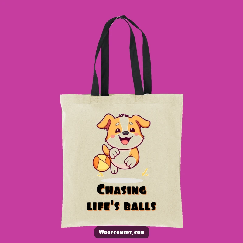 Fun Kawaii Dog Ball Chase Tote Bag - Happy Grin Accessory Gift