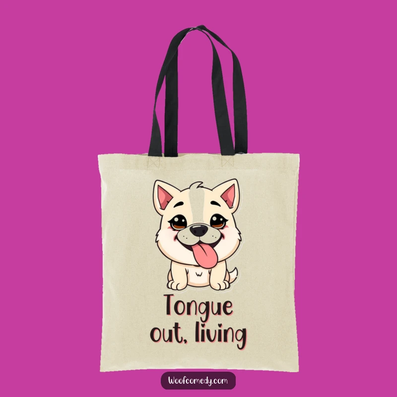 Goofy Kawaii Dog Panting Tote Bag - Tongue Out Fun Accessory Gift